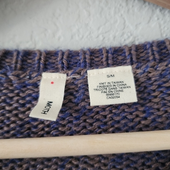 Moth By Anthropologie Gray Diamond Weave Open Knit Sweater Top Boho Cozy Chic SM - Picture 8 of 9